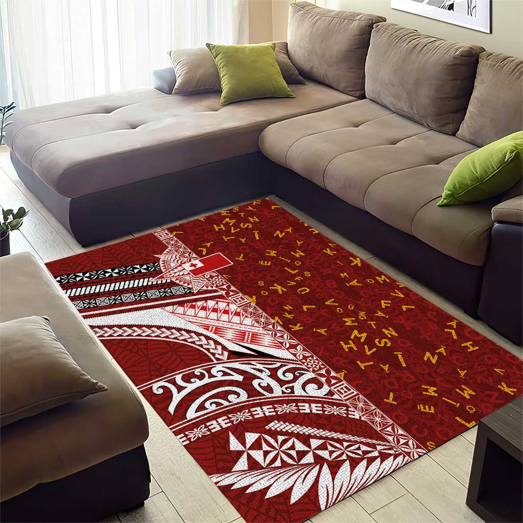 Tonga Language Week Area Rug Ngatu Pattern and Tongan Alphabet LT03 - Polynesian Pride
