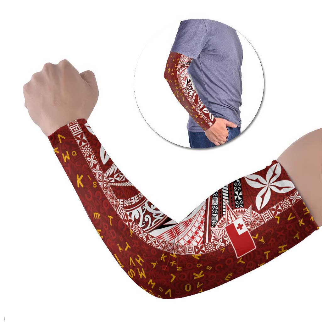 Tonga Language Week Arm Sleeves Ngatu Pattern and Tongan Alphabet LT03 Set of 2 Red - Polynesian Pride