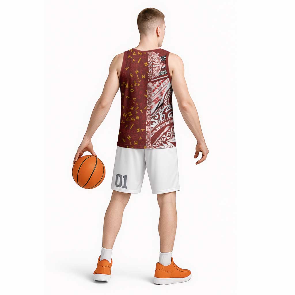 Tonga Language Week Basketball Jersey Ngatu Pattern and Tongan Alphabet LT03 - Polynesian Pride