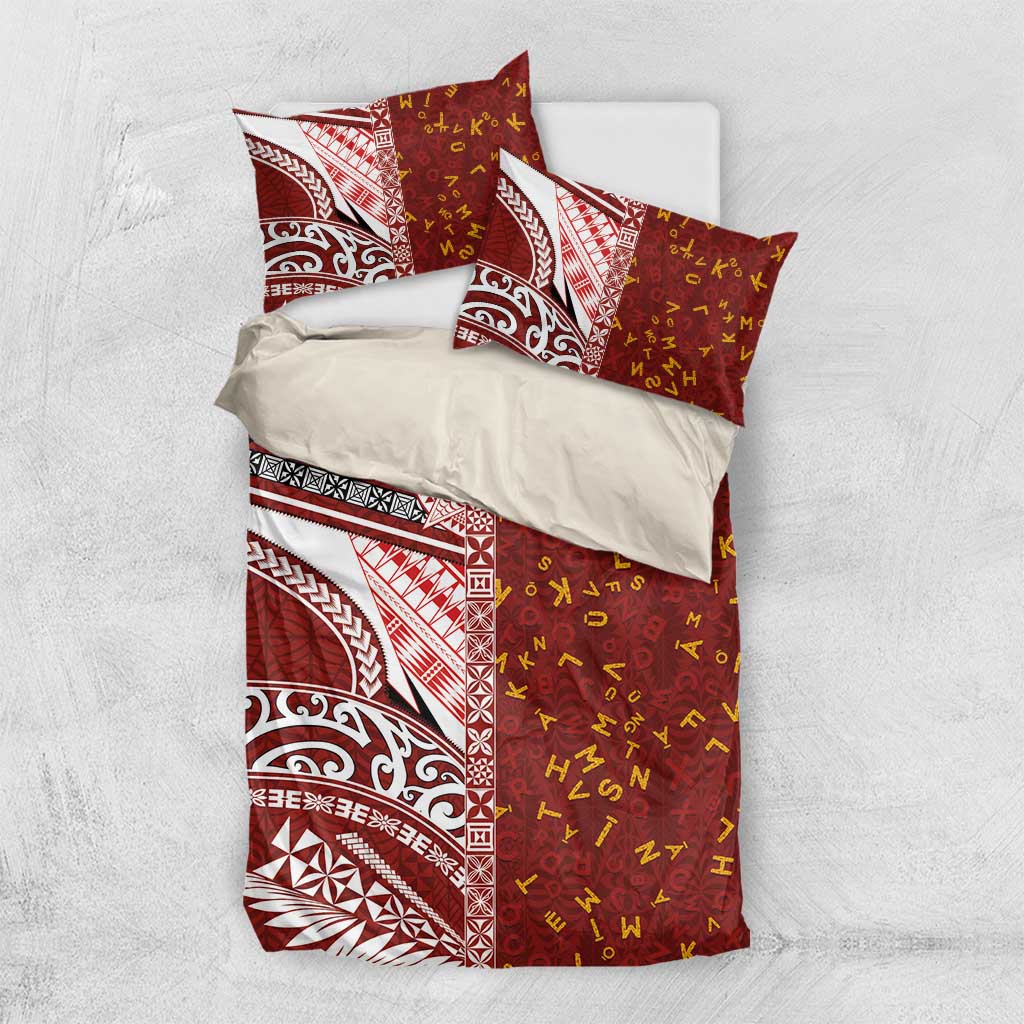 Tonga Language Week Bedding Set Ngatu Pattern and Tongan Alphabet LT03 US Twin 172cm x 218cm Red - Polynesian Pride