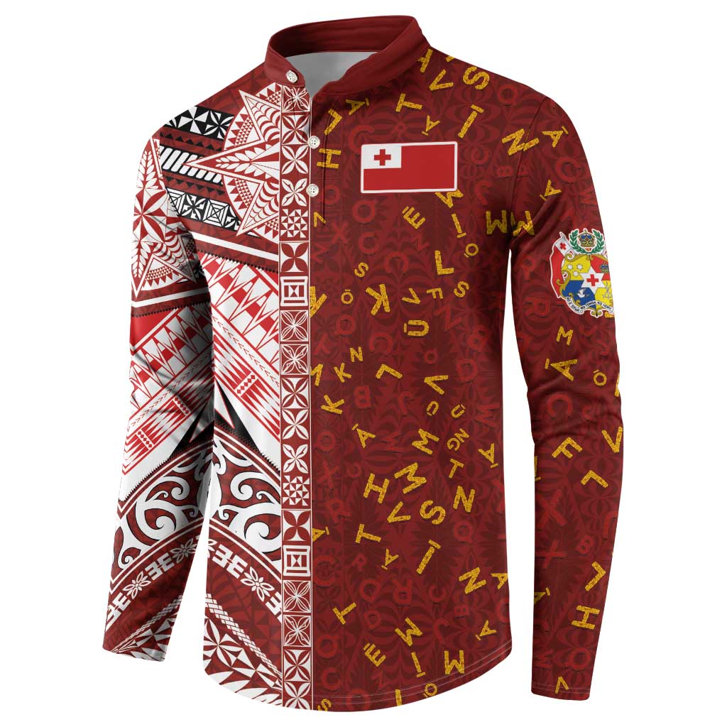 Tonga Language Week Button Sweatshirt Ngatu Pattern and Tongan Alphabet LT03 - Polynesian Pride
