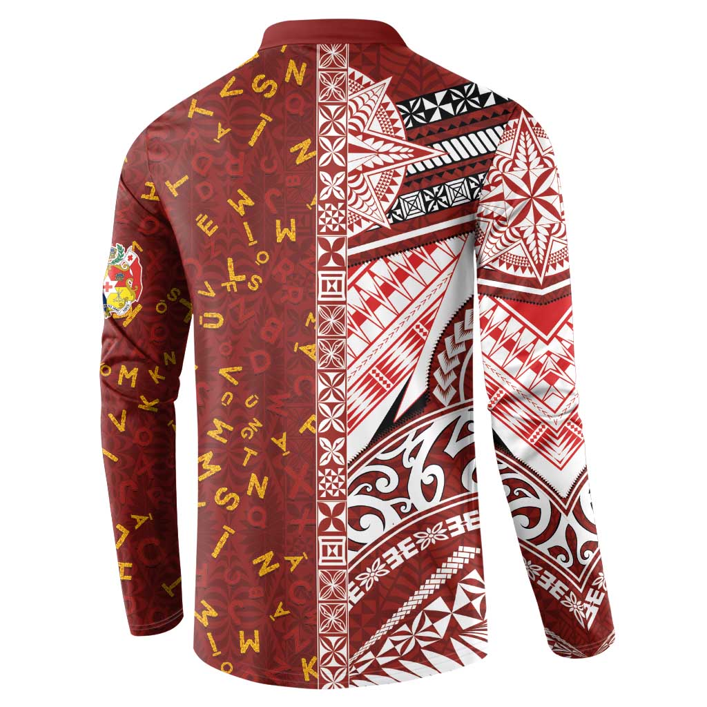 Tonga Language Week Button Sweatshirt Ngatu Pattern and Tongan Alphabet LT03 - Polynesian Pride
