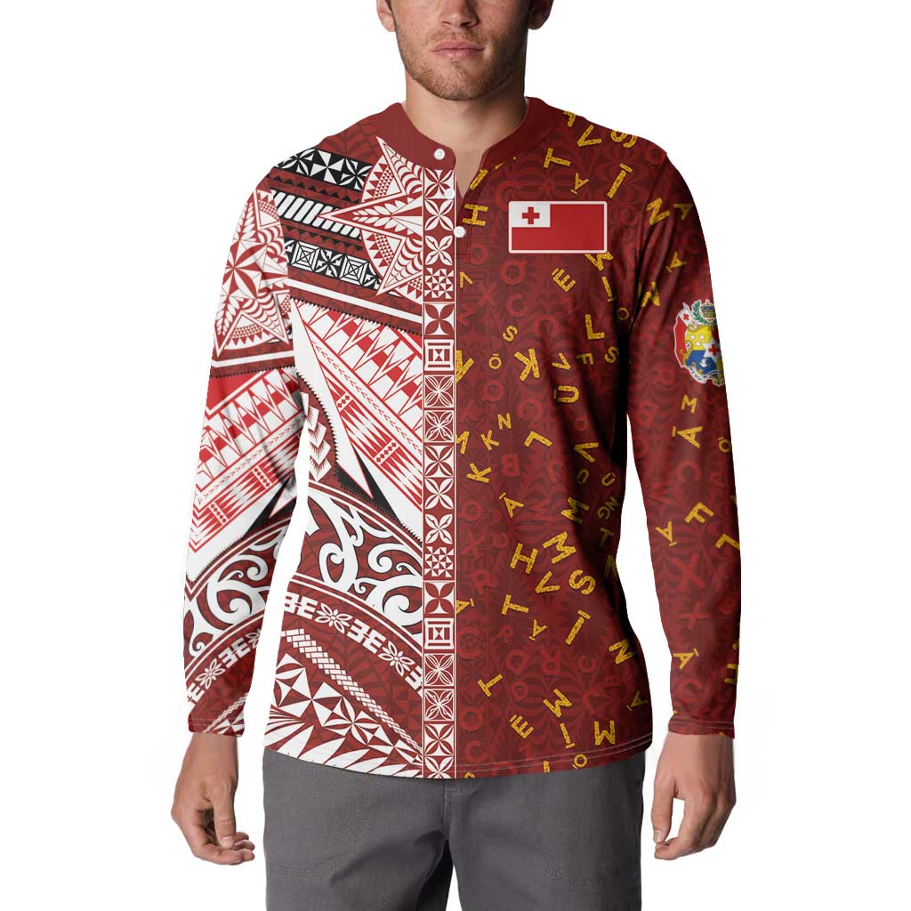 Tonga Language Week Button Sweatshirt Ngatu Pattern and Tongan Alphabet LT03 - Polynesian Pride