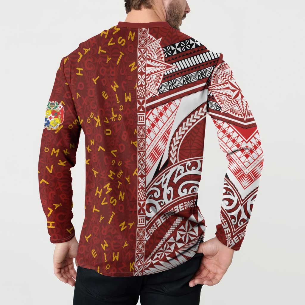 Tonga Language Week Button Sweatshirt Ngatu Pattern and Tongan Alphabet LT03 - Polynesian Pride