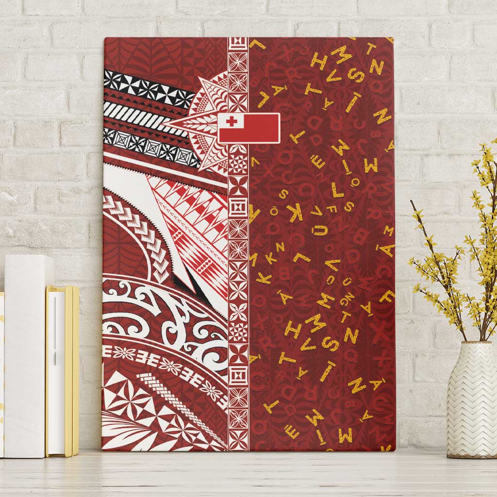 Tonga Language Week Canvas Wall Art Ngatu Pattern and Tongan Alphabet LT03 Without Frame Red - Polynesian Pride