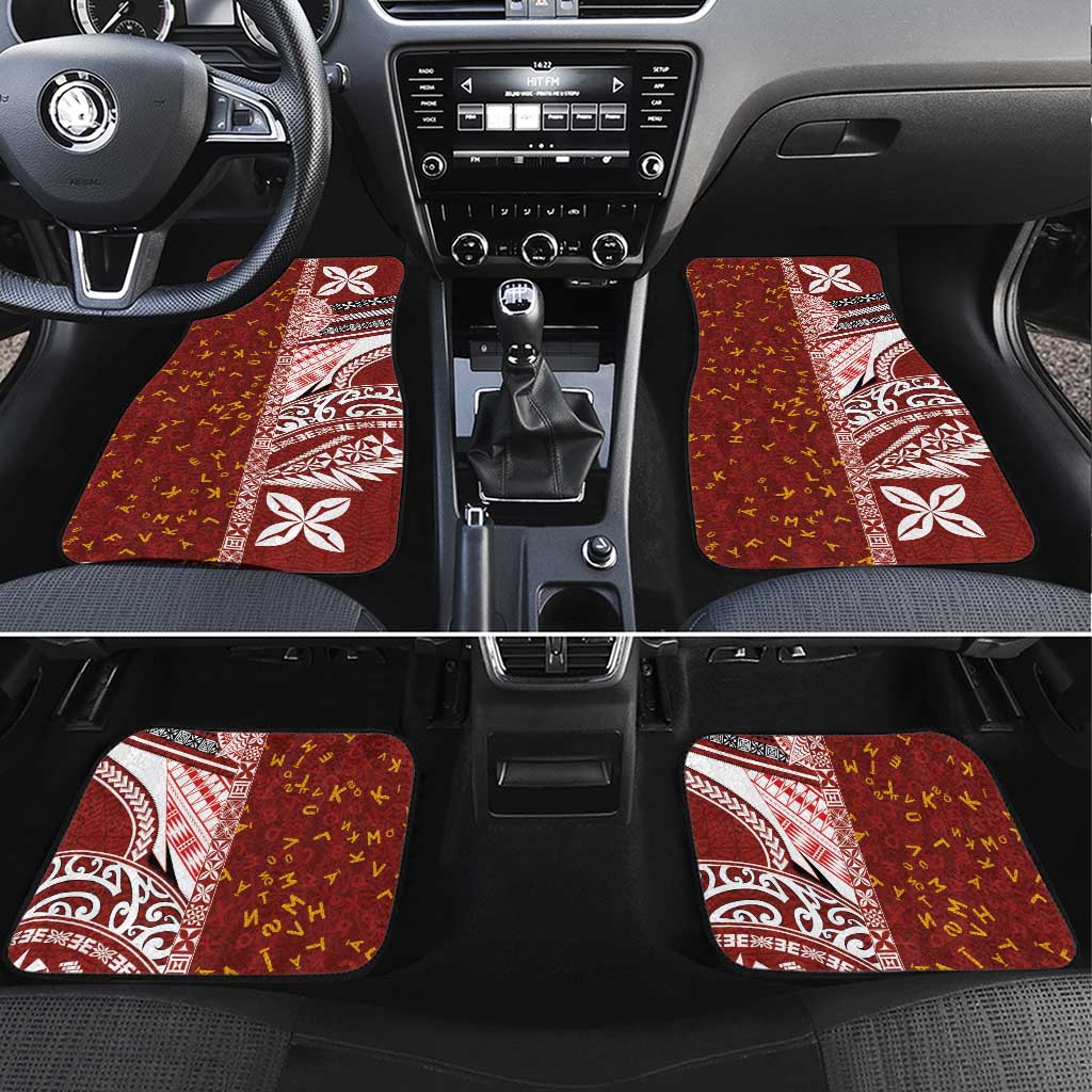 Tonga Language Week Car Mats Ngatu Pattern and Tongan Alphabet LT03 Set 4pcs Red - Polynesian Pride