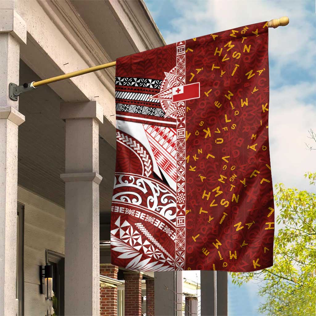 Tonga Language Week Garden Flag Ngatu Pattern and Tongan Alphabet LT03 House Flag Red - Polynesian Pride