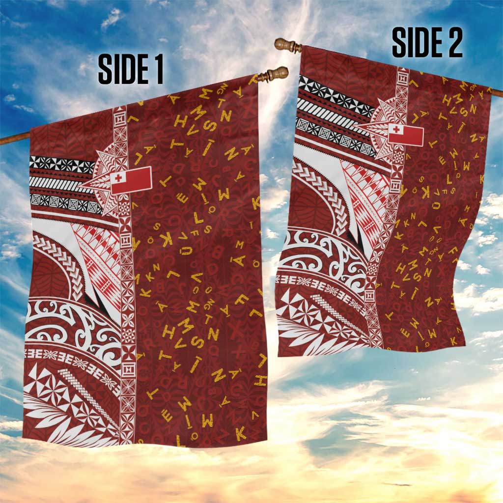 Tonga Language Week Garden Flag Ngatu Pattern and Tongan Alphabet LT03 - Polynesian Pride