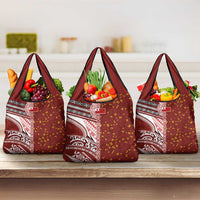 Tonga Language Week Grocery Bag Ngatu Pattern and Tongan Alphabet LT03 3-pack One Size Red - Polynesian Pride