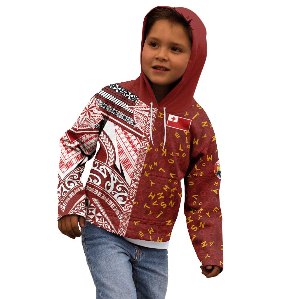 Tonga Language Week Kid Hoodie Ngatu Pattern and Tongan Alphabet LT03 - Polynesian Pride
