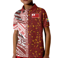 Tonga Language Week Kid Polo Shirt Ngatu Pattern and Tongan Alphabet LT03 Kid Red - Polynesian Pride