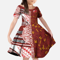 Tonga Language Week Kid Short Sleeve Dress Ngatu Pattern and Tongan Alphabet LT03 KID Red - Polynesian Pride