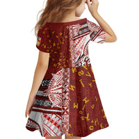 Tonga Language Week Kid Short Sleeve Dress Ngatu Pattern and Tongan Alphabet LT03 - Polynesian Pride