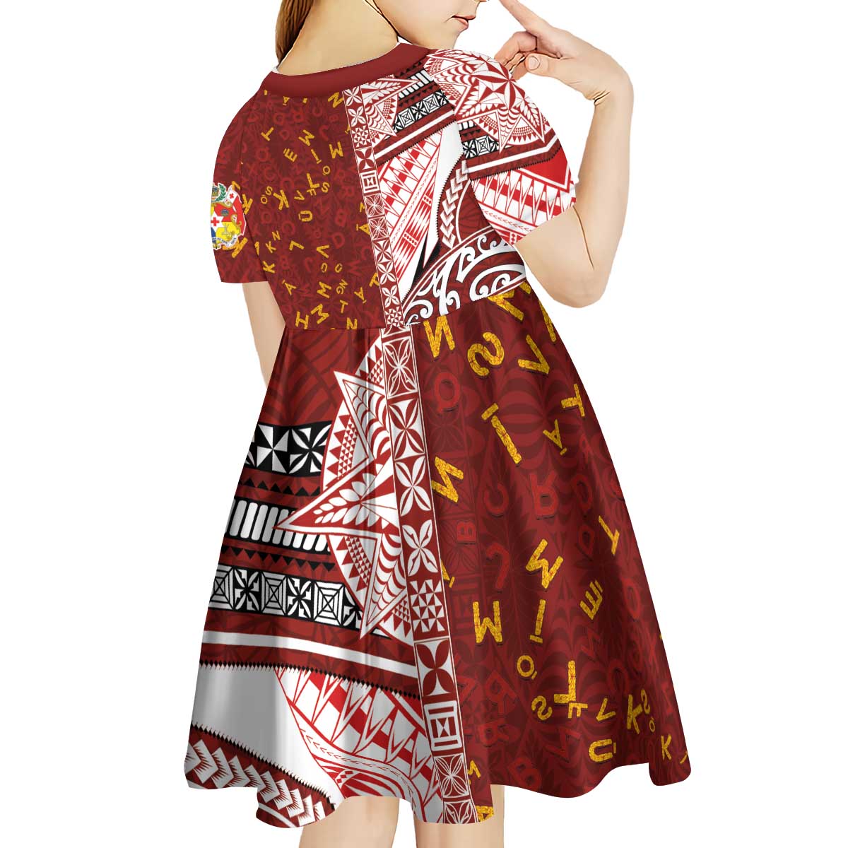 Tonga Language Week Kid Short Sleeve Dress Ngatu Pattern and Tongan Alphabet LT03 - Polynesian Pride