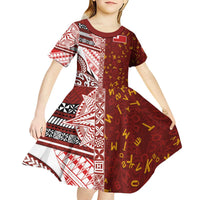 Tonga Language Week Kid Short Sleeve Dress Ngatu Pattern and Tongan Alphabet LT03 - Polynesian Pride