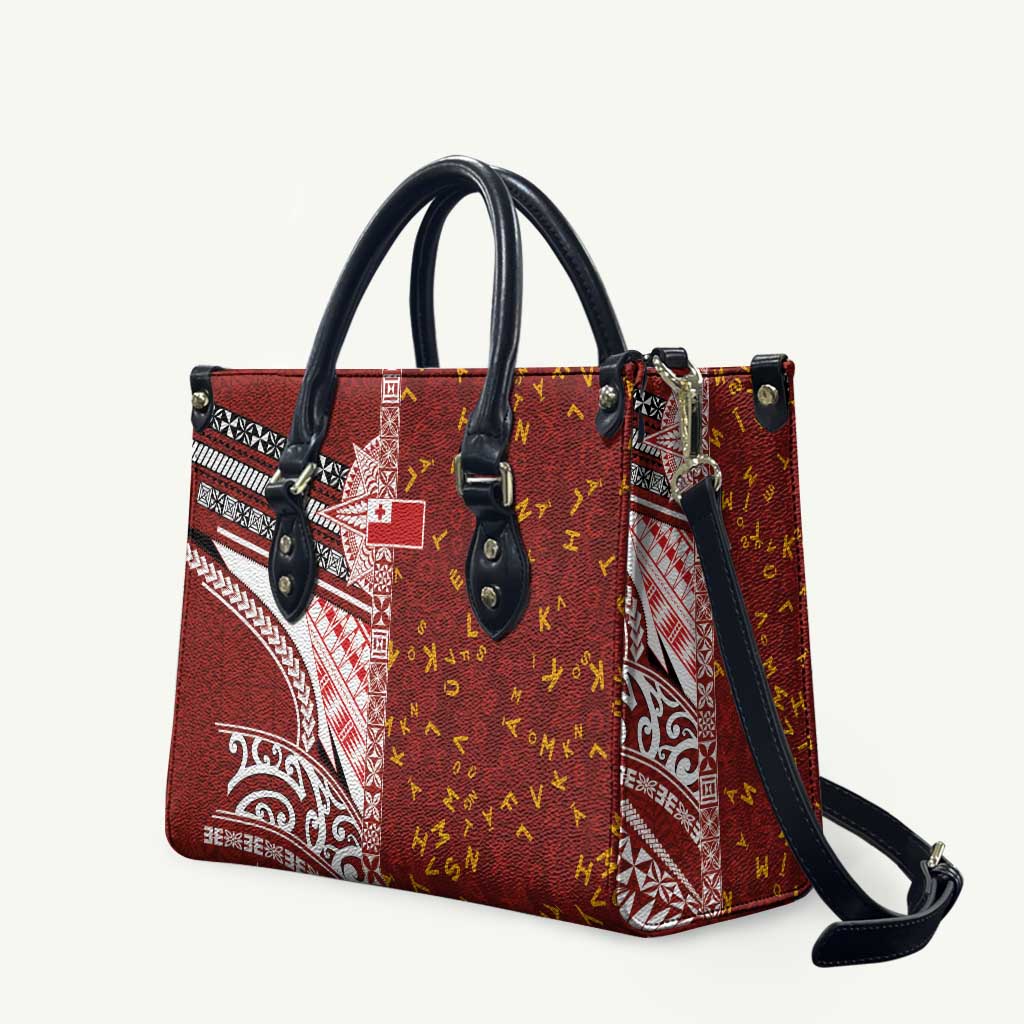 Tonga Language Week Leather Bag Ngatu Pattern and Tongan Alphabet LT03 Red - Polynesian Pride