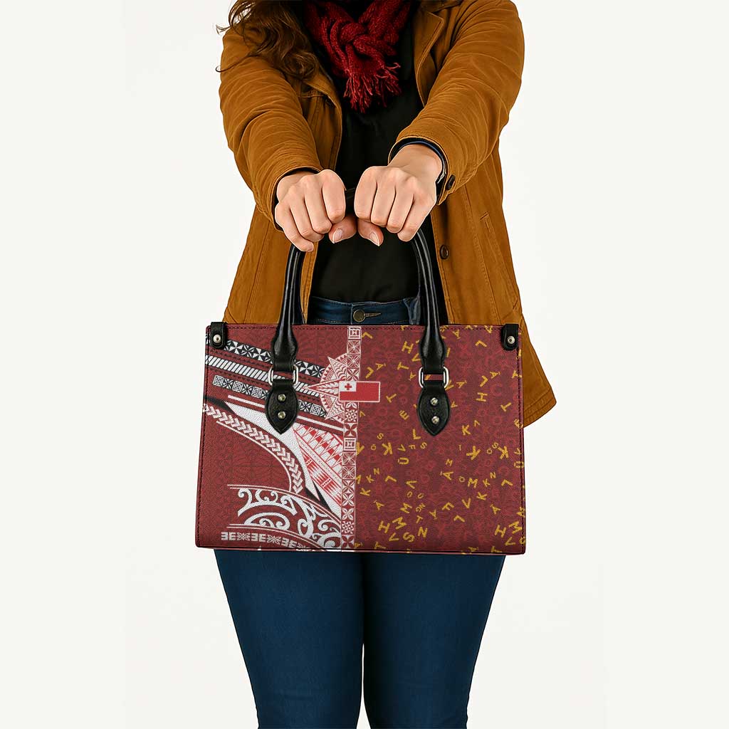 Tonga Language Week Leather Bag Ngatu Pattern and Tongan Alphabet LT03 - Polynesian Pride