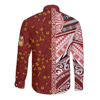 Tonga Language Week Long Sleeve Button Shirt Ngatu Pattern and Tongan Alphabet LT03 - Polynesian Pride
