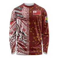 Tonga Language Week Long Sleeve Shirt Ngatu Pattern and Tongan Alphabet LT03 Unisex Red - Polynesian Pride