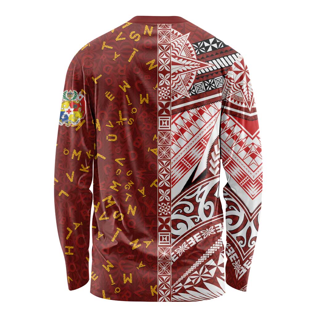 Tonga Language Week Long Sleeve Shirt Ngatu Pattern and Tongan Alphabet LT03 - Polynesian Pride