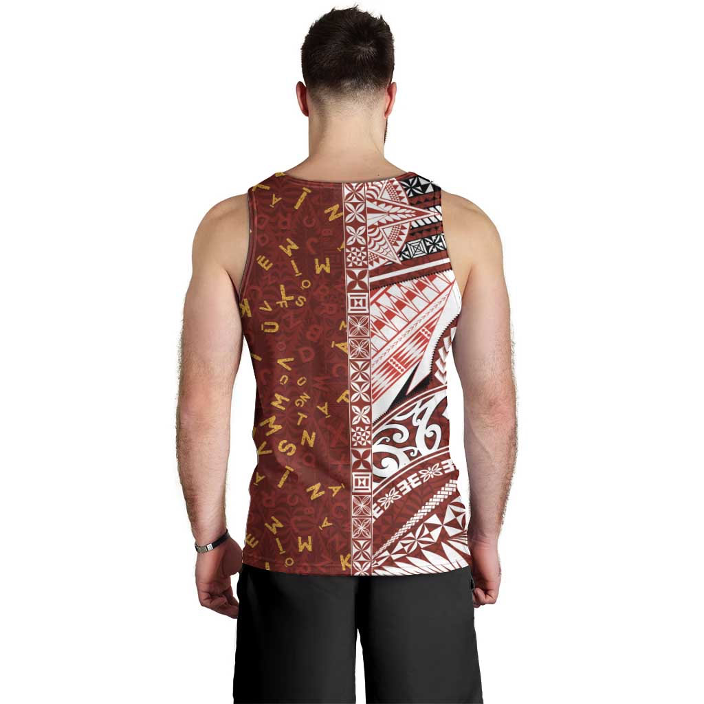 Tonga Language Week Men Tank Top Ngatu Pattern and Tongan Alphabet LT03 - Polynesian Pride