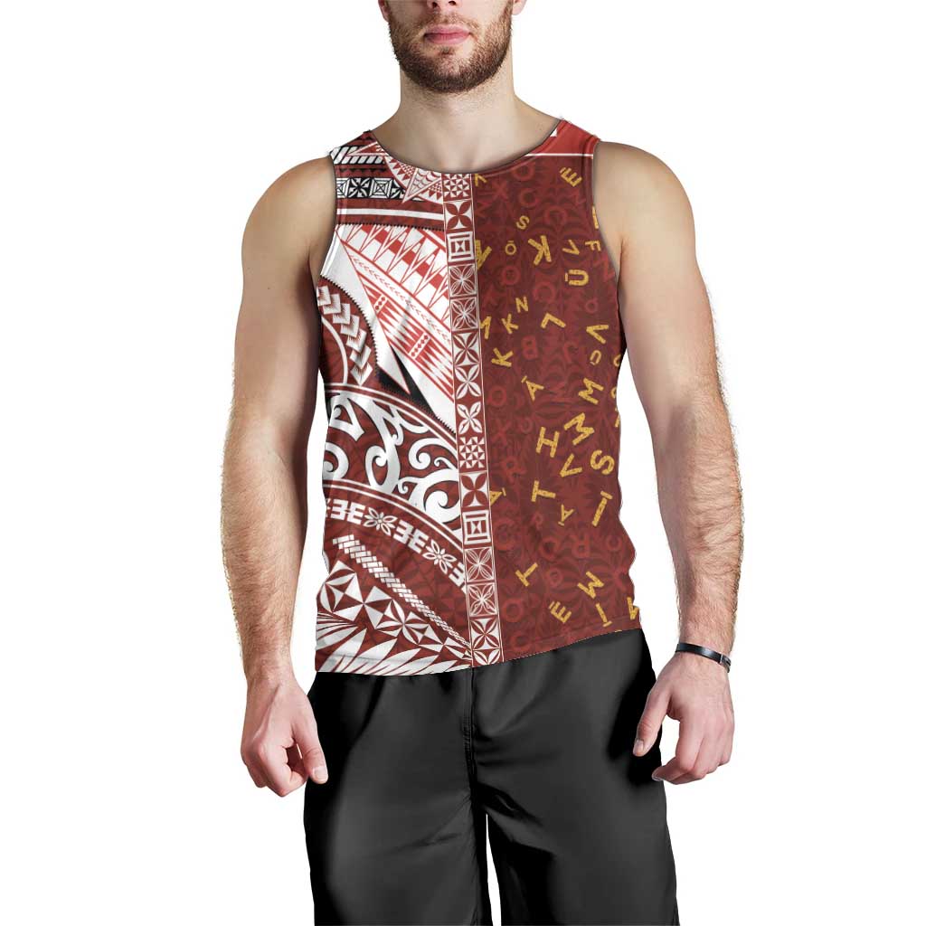 Tonga Language Week Men Tank Top Ngatu Pattern and Tongan Alphabet LT03 - Polynesian Pride