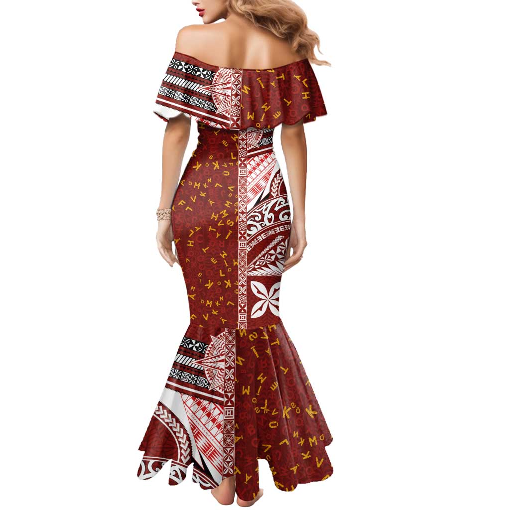 Tonga Language Week Mermaid Dress Ngatu Pattern and Tongan Alphabet LT03 - Polynesian Pride