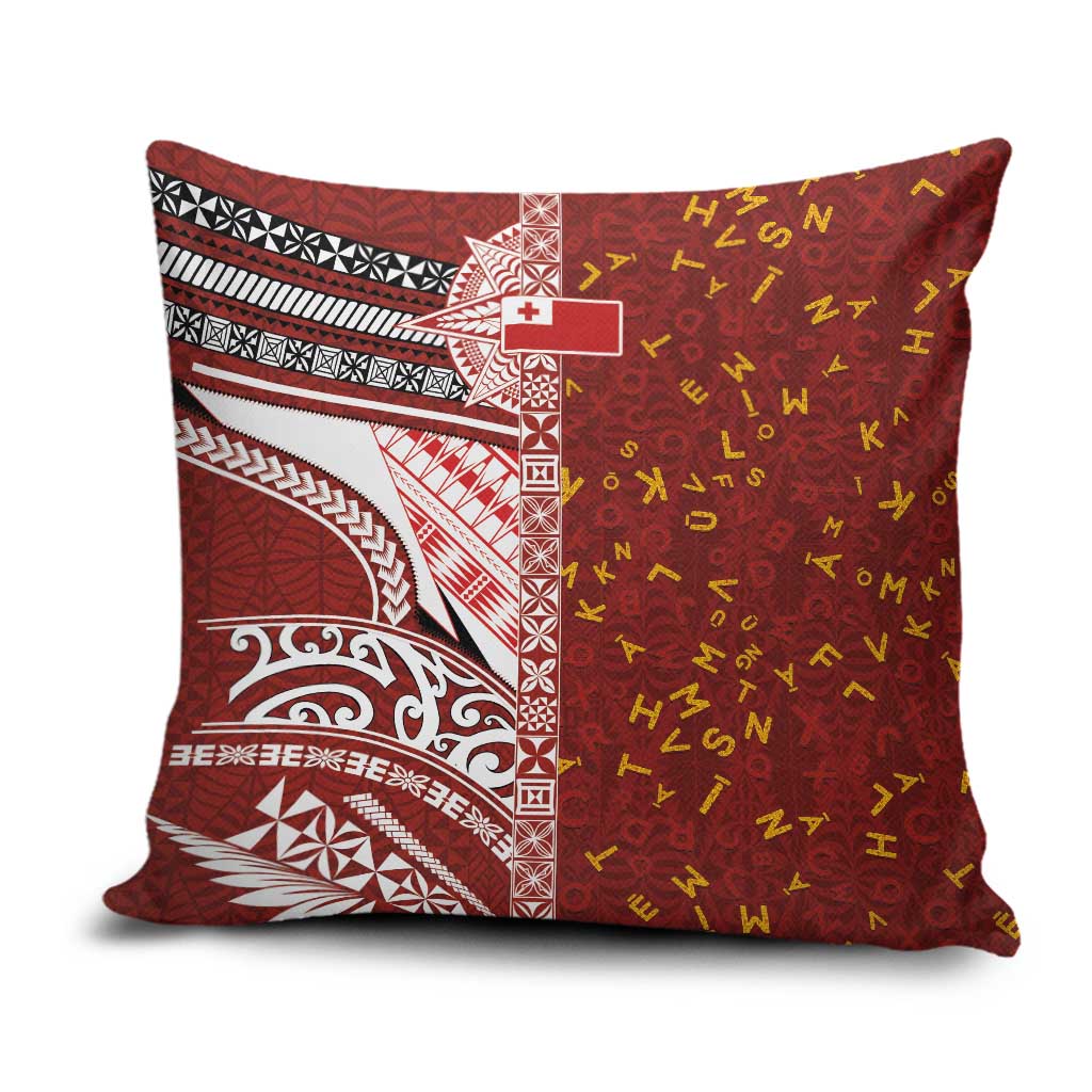 Tonga Language Week Pillow Cover Ngatu Pattern and Tongan Alphabet LT03 Red - Polynesian Pride