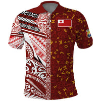 Tonga Language Week Polo Shirt Ngatu Pattern and Tongan Alphabet LT03 Red - Polynesian Pride