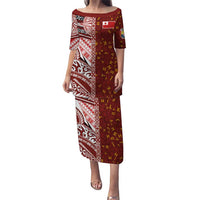 Tonga Language Week Puletasi Ngatu Pattern and Tongan Alphabet LT03 Long Dress Red - Polynesian Pride