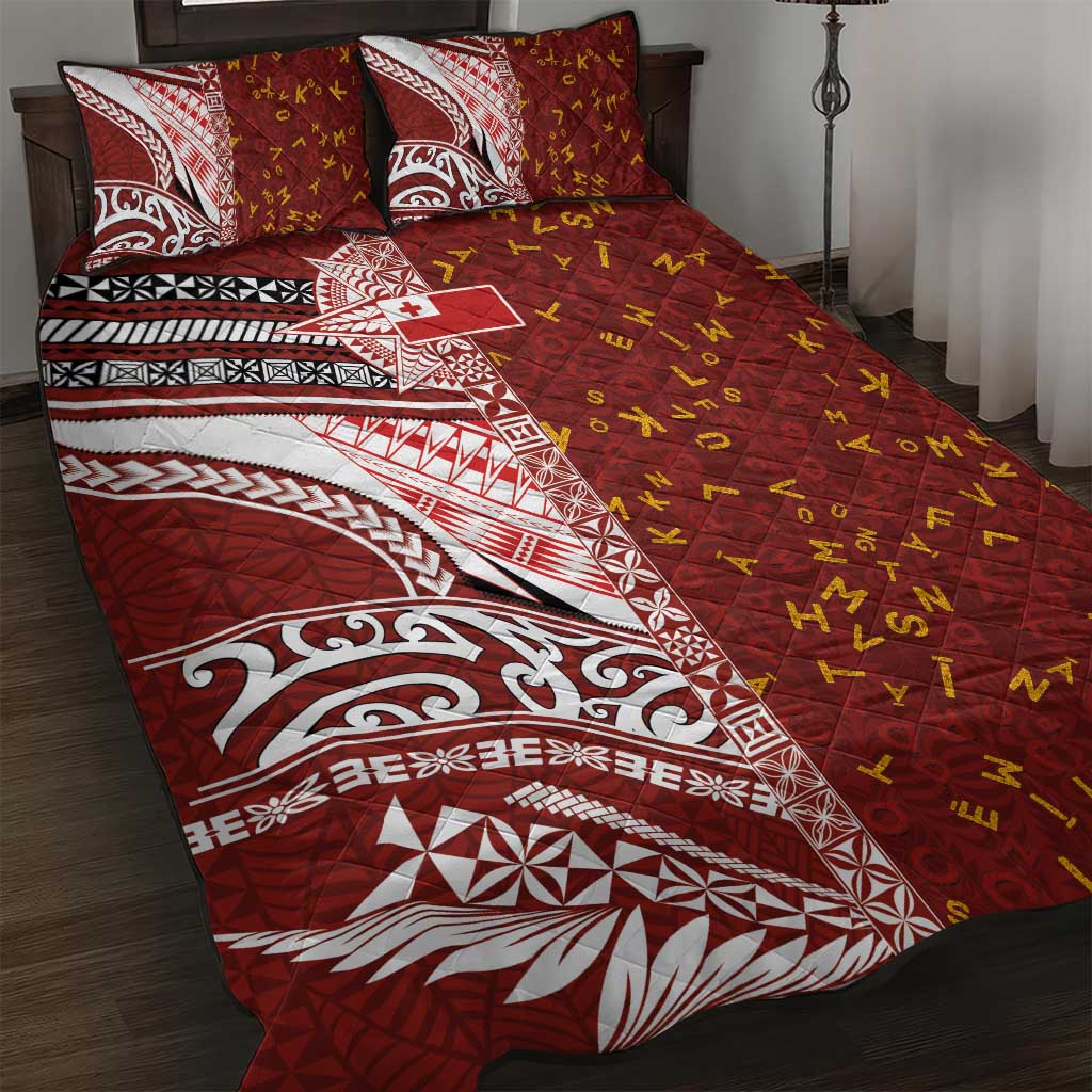 Tonga Language Week Quilt Bed Set Ngatu Pattern and Tongan Alphabet LT03 Red - Polynesian Pride