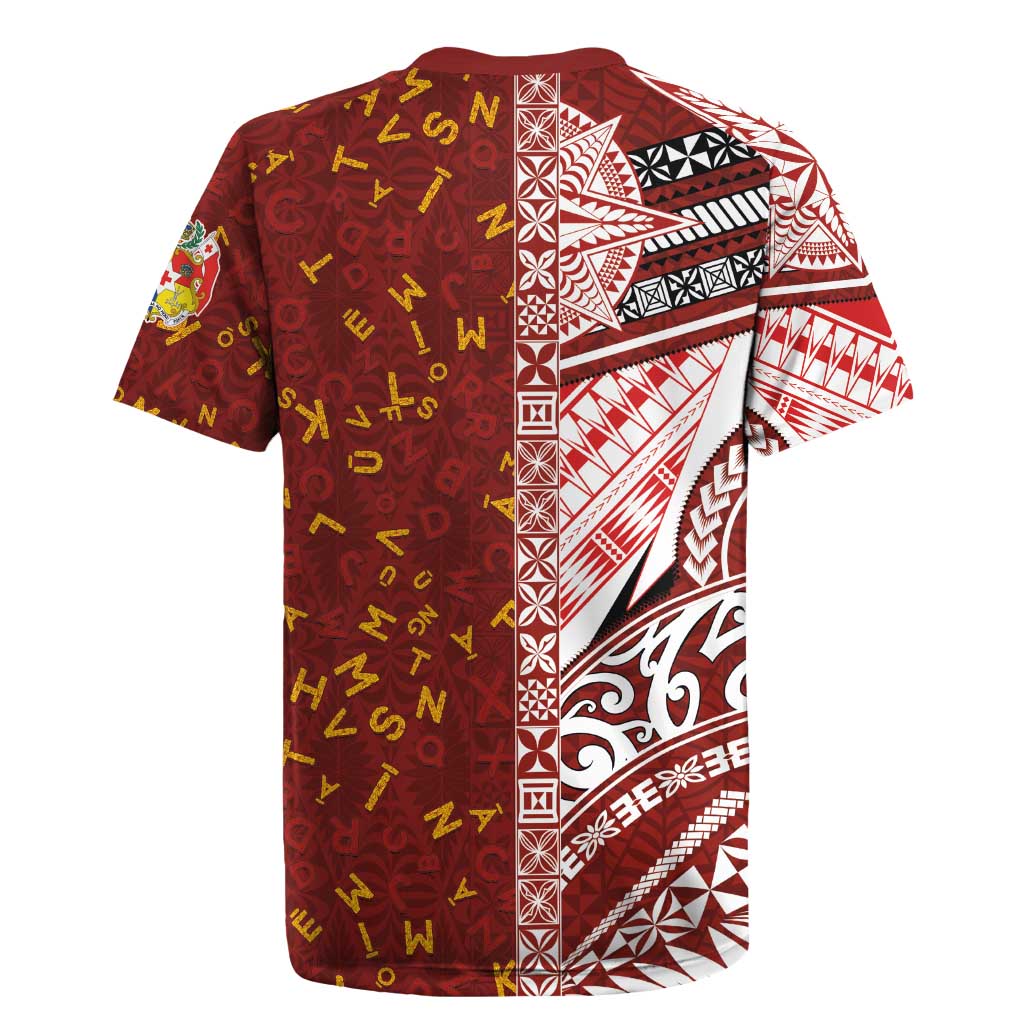 Tonga Language Week Rugby Jersey Ngatu Pattern and Tongan Alphabet LT03 - Polynesian Pride