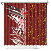 Tonga Language Week Shower Curtain Ngatu Pattern and Tongan Alphabet LT03 Red - Polynesian Pride