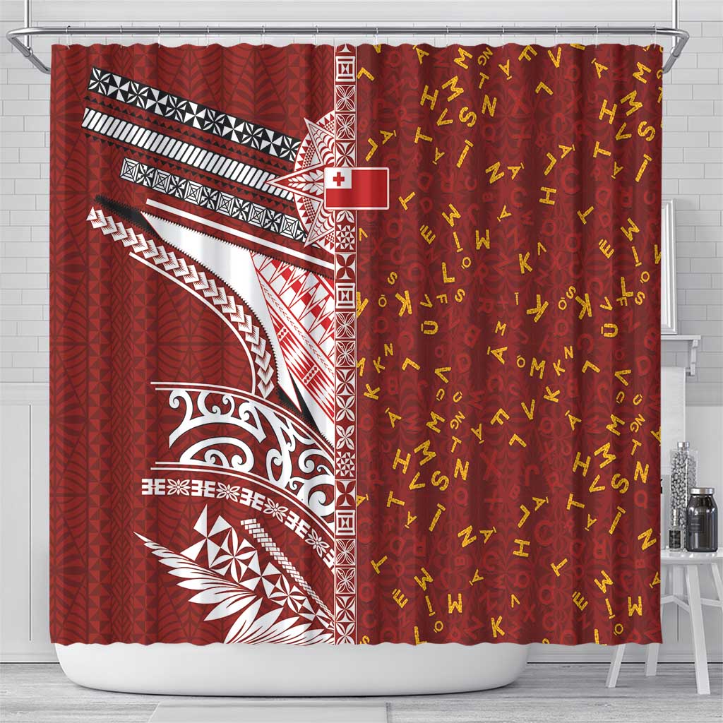 Tonga Language Week Shower Curtain Ngatu Pattern and Tongan Alphabet LT03 - Polynesian Pride