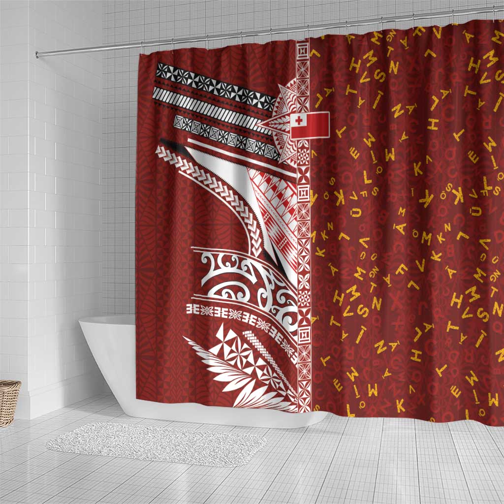 Tonga Language Week Shower Curtain Ngatu Pattern and Tongan Alphabet LT03 - Polynesian Pride