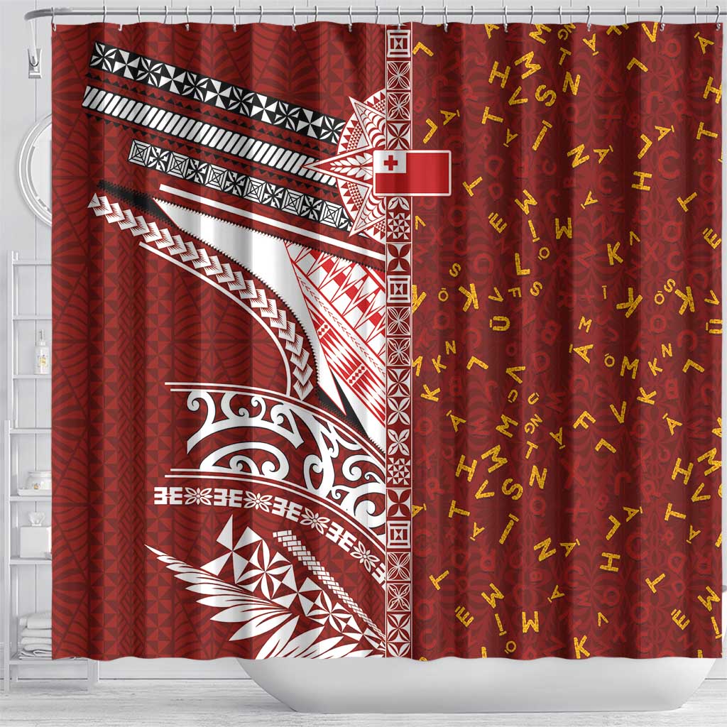 Tonga Language Week Shower Curtain Ngatu Pattern and Tongan Alphabet LT03 - Polynesian Pride