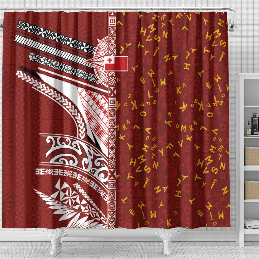 Tonga Language Week Shower Curtain Ngatu Pattern and Tongan Alphabet LT03 - Polynesian Pride