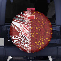 Tonga Language Week Spare Tire Cover Ngatu Pattern and Tongan Alphabet LT03 No hole Red - Polynesian Pride