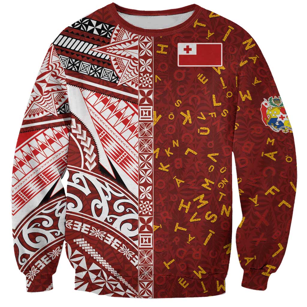 Tonga Language Week Sweatshirt Ngatu Pattern and Tongan Alphabet LT03 Unisex Red - Polynesian Pride