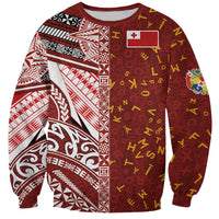 Tonga Language Week Sweatshirt Ngatu Pattern and Tongan Alphabet LT03 Unisex Red - Polynesian Pride