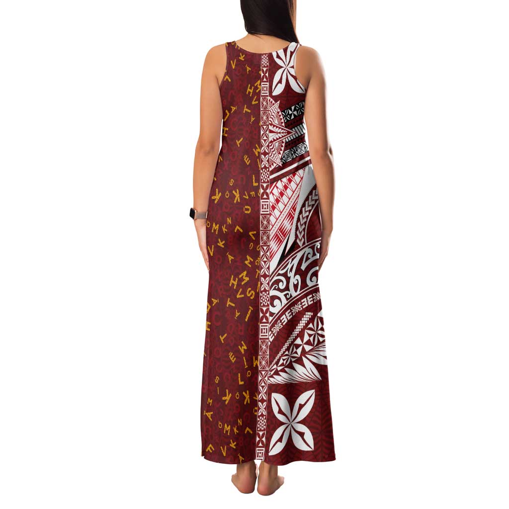 Tonga Language Week Tank Maxi Dress Ngatu Pattern and Tongan Alphabet LT03 - Polynesian Pride