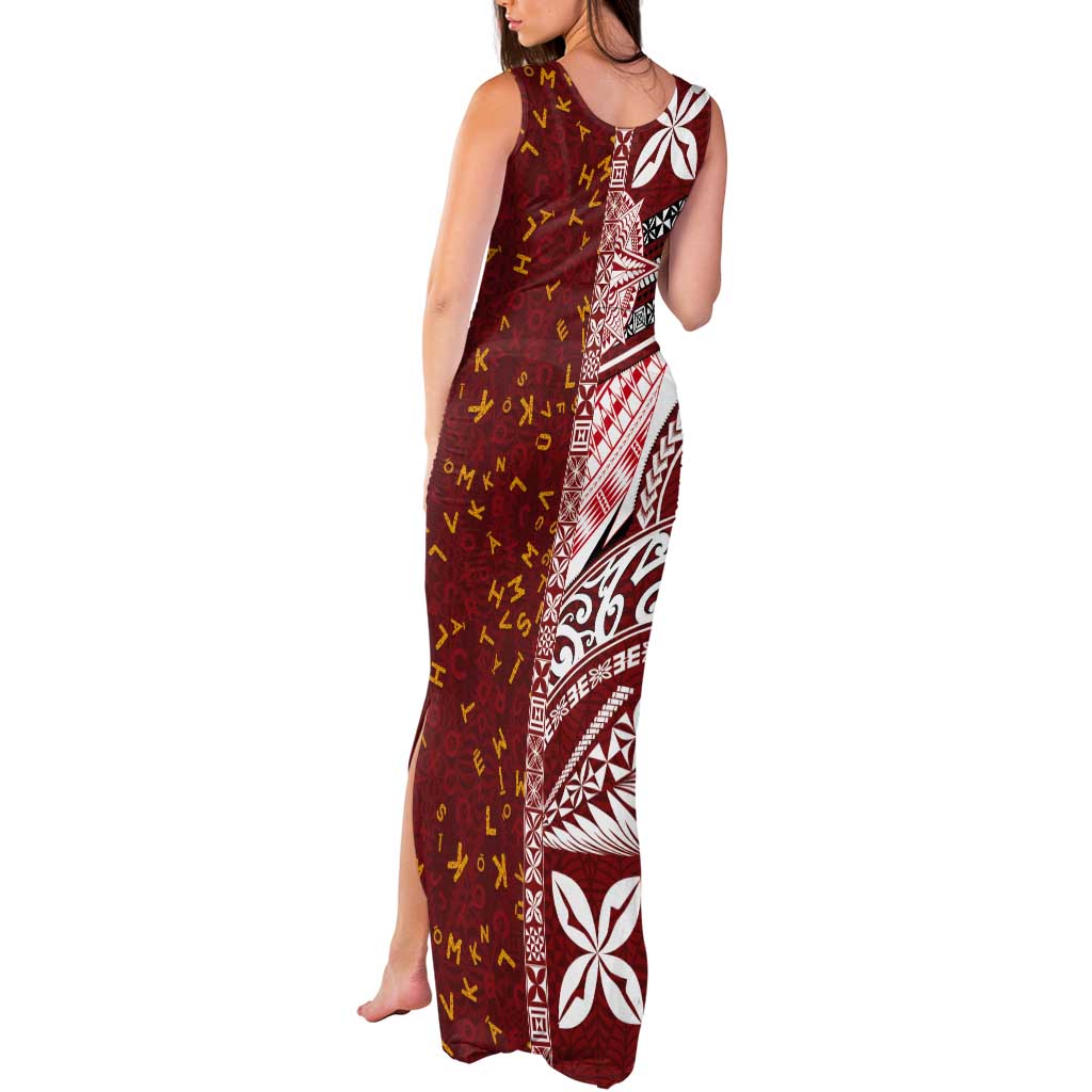 Tonga Language Week Tank Maxi Dress Ngatu Pattern and Tongan Alphabet LT03 - Polynesian Pride