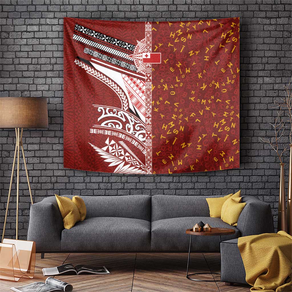 Tonga Language Week Tapestry Ngatu Pattern and Tongan Alphabet LT03 Red - Polynesian Pride