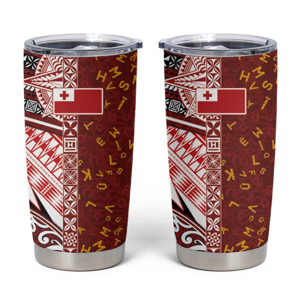 Tonga Language Week Tumbler Cup Ngatu Pattern and Tongan Alphabet LT03 Red - Polynesian Pride