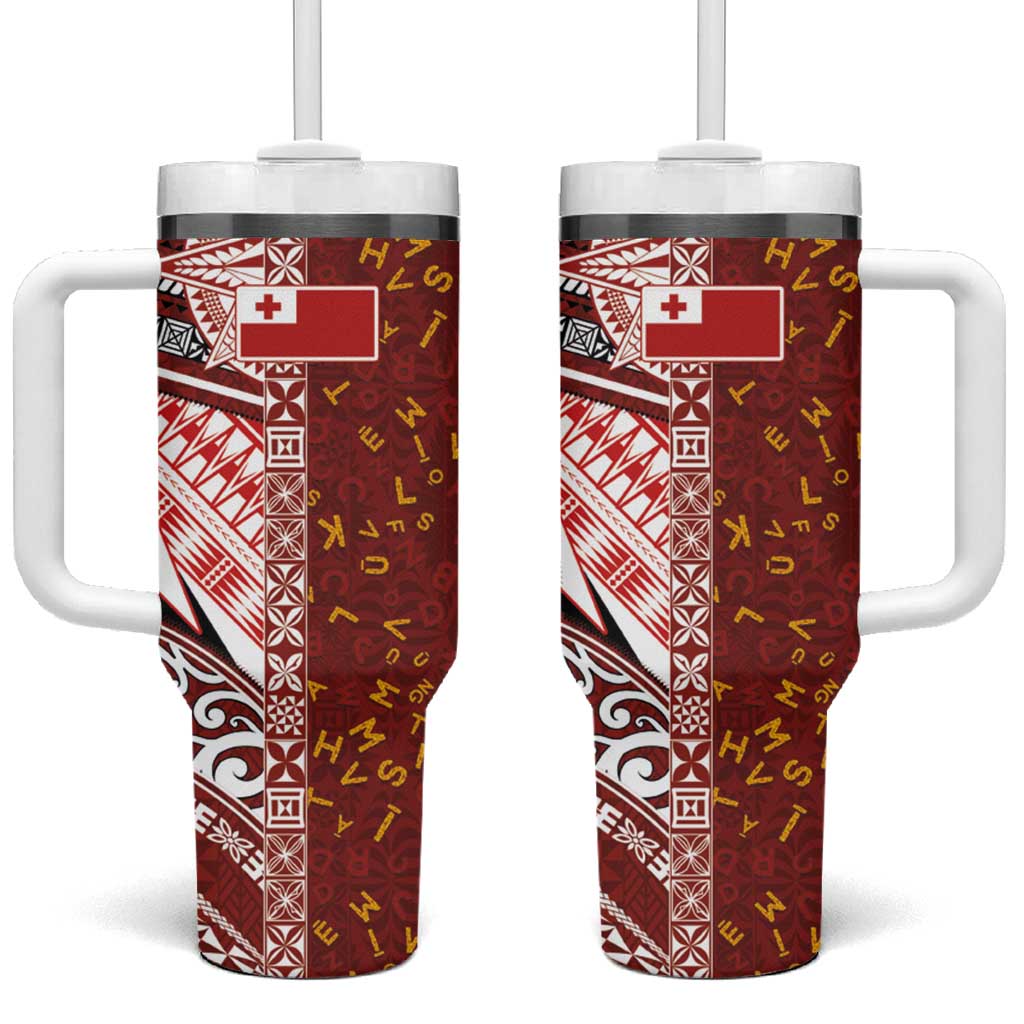 Tonga Language Week Tumbler With Handle Ngatu Pattern and Tongan Alphabet LT03 One Size: 40 oz Red - Polynesian Pride