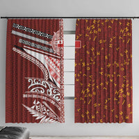Tonga Language Week Window Curtain Ngatu Pattern and Tongan Alphabet LT03 With Hooks Red - Polynesian Pride