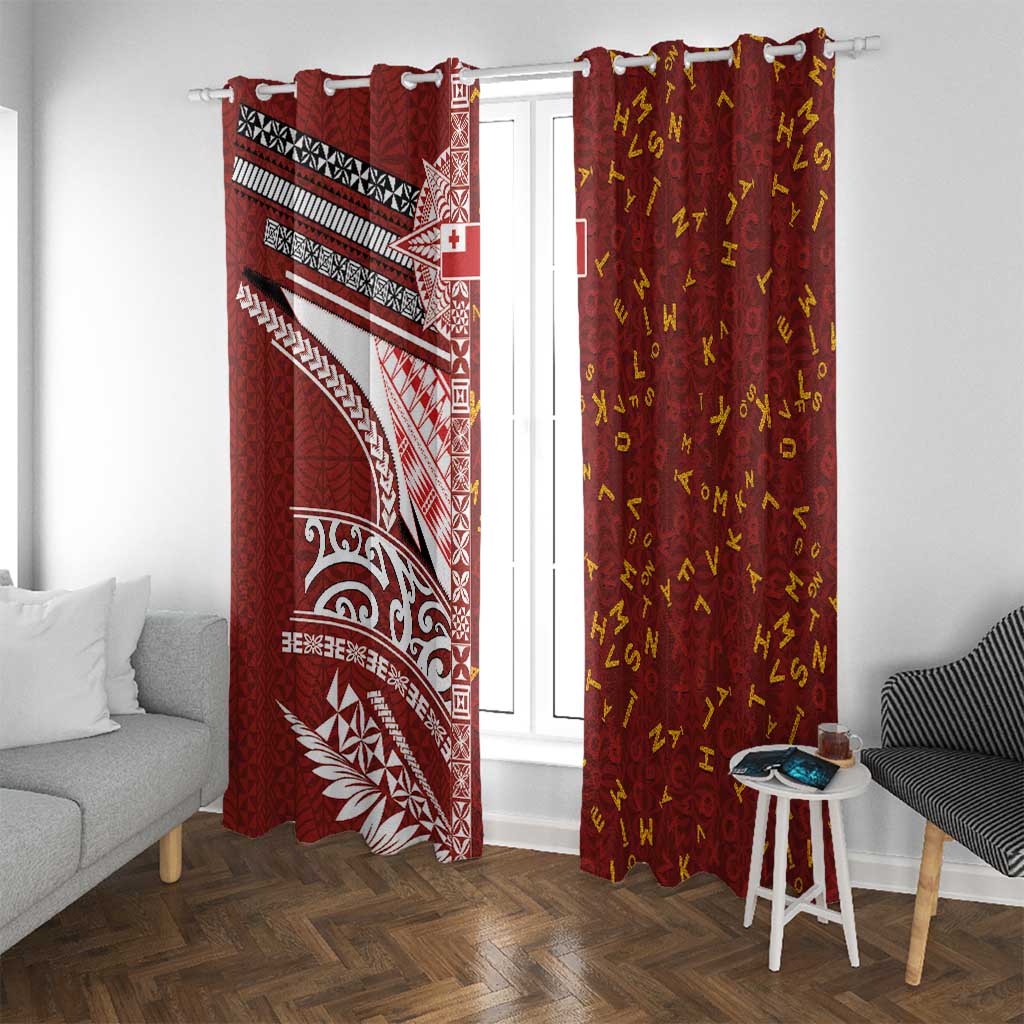 Tonga Language Week Window Curtain Ngatu Pattern and Tongan Alphabet LT03 With Grommets Red - Polynesian Pride