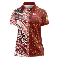 Tonga Language Week Women Polo Shirt Ngatu Pattern and Tongan Alphabet LT03 Female Red - Polynesian Pride