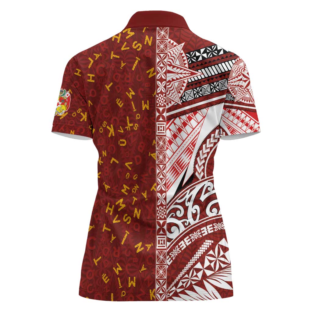 Tonga Language Week Women Polo Shirt Ngatu Pattern and Tongan Alphabet LT03 - Polynesian Pride