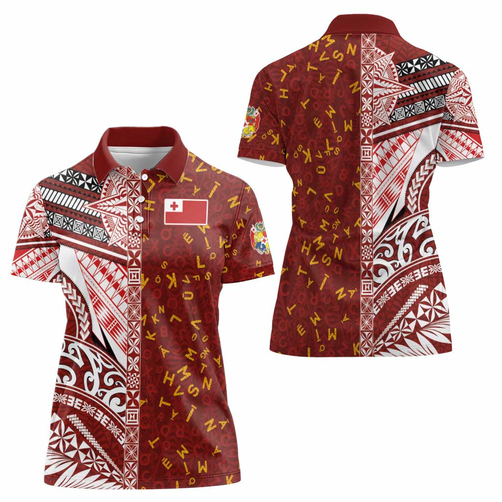 Tonga Language Week Women Polo Shirt Ngatu Pattern and Tongan Alphabet LT03 - Polynesian Pride